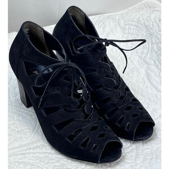 Paul Green Jansen Black Leather Lace Up Heel Suede Sandals - Size 8 - Picture 1 of 11